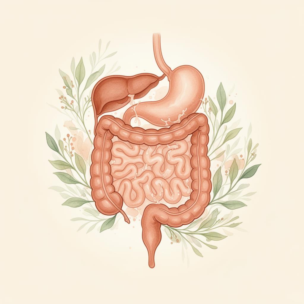 Ilustração editorial de intestino, permeabilidade intestinal e leaky gut em estética premium wellness